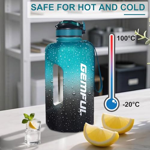 GEMFUL 2.2L Big Water Bottle with Straw 74oz Motivational Jug (Green/Black) - color: Green Black with Straw