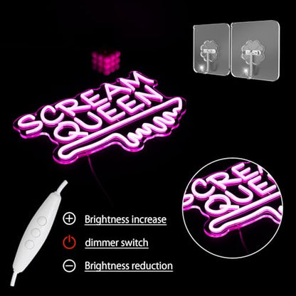 Scream Queen Neon Sign for Wall Decor Dimmable Neon Knife Sign for Teen Girl Room Pink LED Letter Neon Sign Room Dorm Art Wall Decor (16.5''*11'') - style: Queen