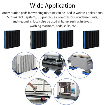 4 Pack Rubber Anti Vibration Pads, 4'' x 4'' x 7/8'' Heavy Duty EVA Mechanical Damping Vibrating Sound Isolation Pad for Compressor, Air Conditioner, Washer, Dryer, Treadmill