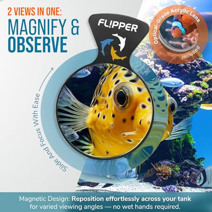 Flipper DeepSee 5" Magnetic Aquarium Viewer – Optical-Grade Magnifying Lens for Glass & Acrylic Tanks up to 5/8" Thick – Hands-Free Underwater Viewing for Fish, Corals & Aquarium Photography – Black