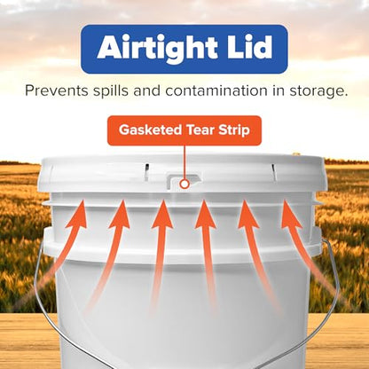5 Gallon Bucket - Food Grade Bucket with Airtight Gasketed Tear Strip Lid, BPA-Free, Heavy-Duty 90 Mil HDPE Plastic Pail, Bulk Storage, Durable Container, Made in USA - White, 60 Packs - color: White, size: 60 Packs