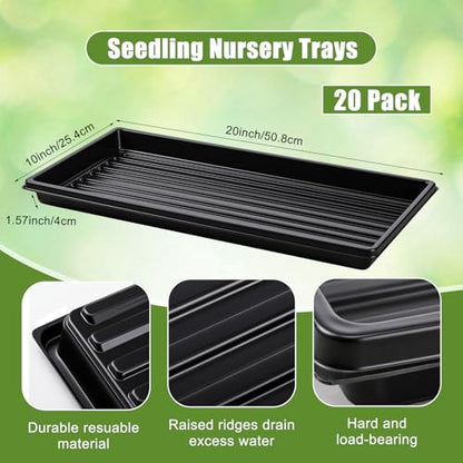 20 Pack 1020 Seed Starting Tray Heavy Duty Plant Growing Flat Seedling for 72/128 Cell Plug Plant Nursery Tray No Hole Germination Transplant for Microgreens Gardening Greenhouse (L)