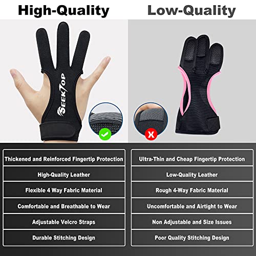 Seektop Archery Gloves Shooting Hunting Leather Three Finger Protector - color: Black, size: Medium