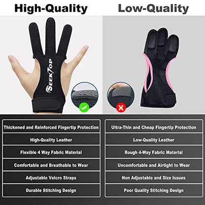 Seektop Archery Gloves Shooting Hunting Leather Three Finger Protector - color: Black, size: Medium