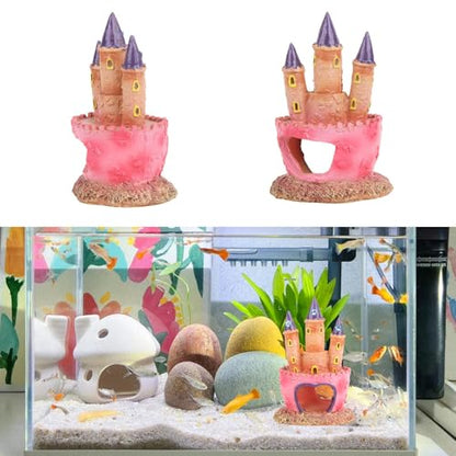 Pink Princess Castle Aquarium Ornament - Resin Fish Tank Hideout Cave for Betta Fish Cute Castle Aquarium Accessories