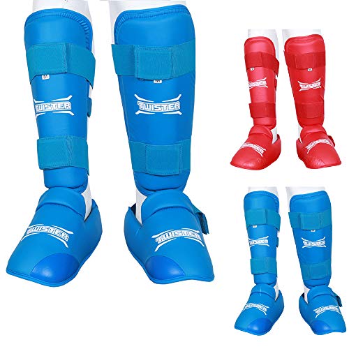 Muay Thai, Boxing, Kickboxing,Karate, Taekwondo,MMA Shin & Instep Padded Guards, Shin in Steps, Shin Guards - color: Blue, size: Medium