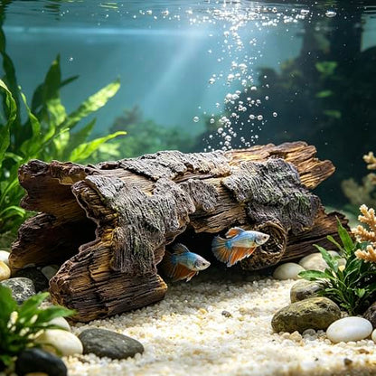 Teaeeno Faux Log Fish Cave, Predator Control and Decorative Shelter for Koi and Fish, Ponds, Aquariums, Aquarium Décor Ornaments (Brown)