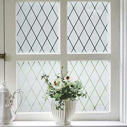 Lattice Frosted Window Film Window Privacy Film Static Cling Window Vinyl Opaque Glass Sticker Non Adhesive Anti-UV 17.7x78.7 inches - size: 17.7"x78.7" (45x200cm)