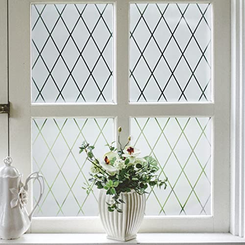 Lattice Frosted Window Film Window Privacy Film Static Cling Window Vinyl Opaque Glass Sticker Non Adhesive Anti-UV 17.7x78.7 inches - size: 17.7"x78.7" (45x200cm)
