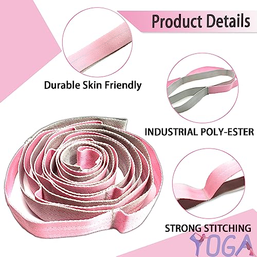 Stretching Strap Yoga Strap with Loops for Physical Therapy, Non-Elastic - color: Black+Pink/Light Gray