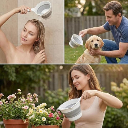 Premium Silicone Bath Rinse Cup & Water Pourer - Large Capacity Gray and White Bath Cup for Rinsing Hair, Shower Hair Washing Mug, Pet Bathing, and Travel - style: Grey
