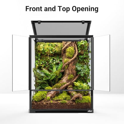 18" x 18" x 24" Glass Reptile Terrarium, Knock-Down Rainforest Reptile Habitat Tank with Front Opening Doors & Top Screen Ventilation, 30 Gallon Vertical Terrarium