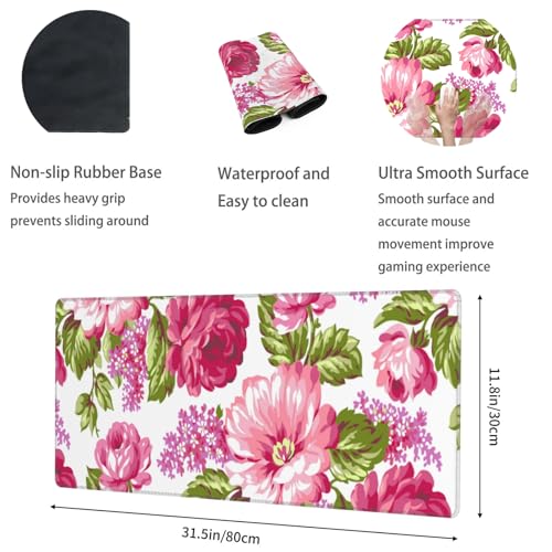 Dragonfly Large Gaming Desk Mat,Rubber Non-Slip Cute Watercolor-Inspired Mouse Pad,31.5x11.8x0.12in Extended Nature Mousepad,Game Lover Mice Pads Gifts,Office Home Deskmat Decor