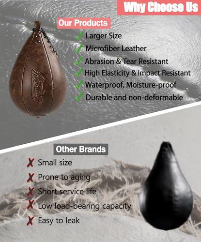 Speed Bag for Boxing & MMA,Leather Reflex Training Pear Shaped Punching Bag - color: Coffee
