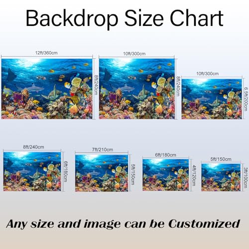 Yeele 10x7ft Deep Sea Animal Backdrop Underwater Ocean Animals Tropical Fishes Turtle Coral Reef Background Under The Sea Mermaid Birthday Party Decor Aquarium Photo Background
