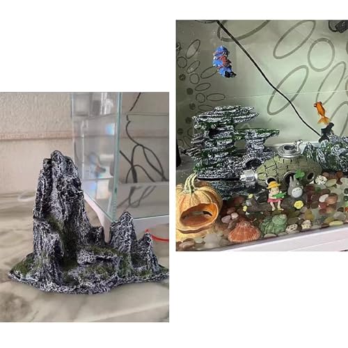 Fish Tank Decorations, Mountain View Aquarium Ornament, Artificial Mountain Hill View Stone for Betta Snails Turtle Hiding Playing(12cm)