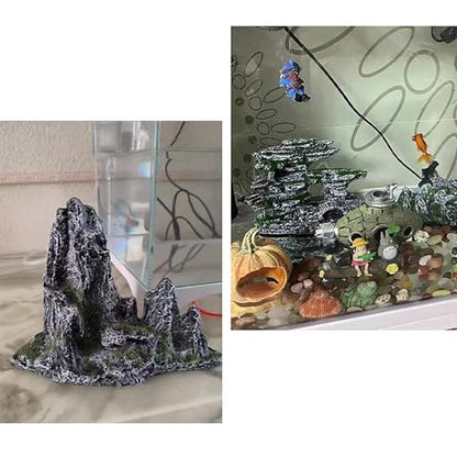 Fish Tank Decorations, Mountain View Aquarium Ornament, Artificial Mountain Hill View Stone for Betta Snails Turtle Hiding Playing(12cm)