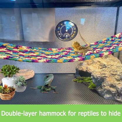 30" x 7" Hand-Knitted‌ Soft Reptile Lizard Hammock,Lengthened Thicker Hammock for Bearded Dragon Tank Swing Hanging with Strong-Adhesive Hooks,Breathable Bed for Gecko Chameleon(Rectangular)