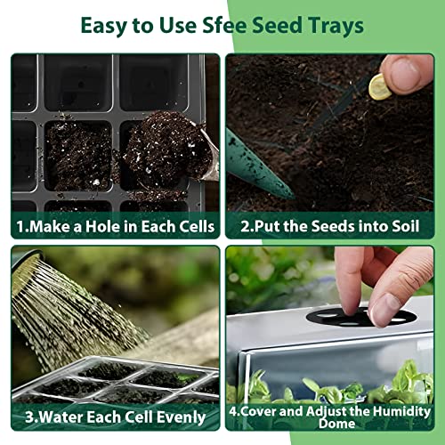 10 Pack Seed Starter Tray Kit, 120 Cells Seedling Starter Trays with Humidity Dome and Base Greenhouse Growing Trays, Reusable Seedling Tray with Garden Tools Labels (Black) - color: Black, size: 10 pack