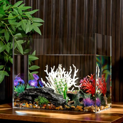 3 Gallon Acrylic Fish Tank with Mat, Small Aquarium for Raising Betta Fish, Goldfish, Snails, Snakes, Shrimp, and Aquatic Plants, Easy to Maintain