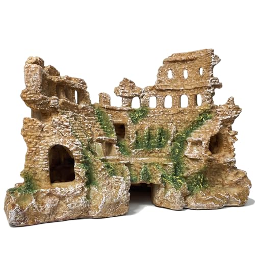 Fish Tank Decor - Antique Roman Column Ruin Ornament for Aquarium, Aquarium Hideout with European Castle Texture for Betta, Guppy, Shrimp - Safe Aquatic Decoration, Fish Hiding House - color: Large Colosseum Décor