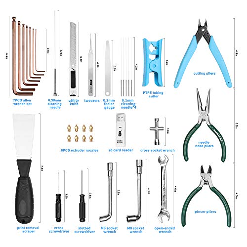 Creality 3D Printer Tool Kit with Case 35Pcs with Cleaners Filament Slicer Print Head Wrench Extruder Nozzles SD Card Reader Starter 3D Printer Accessories ABS Storage Box Tool Set