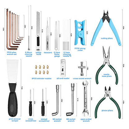 Creality 3D Printer Tool Kit with Case 35Pcs with Cleaners Filament Slicer Print Head Wrench Extruder Nozzles SD Card Reader Starter 3D Printer Accessories ABS Storage Box Tool Set