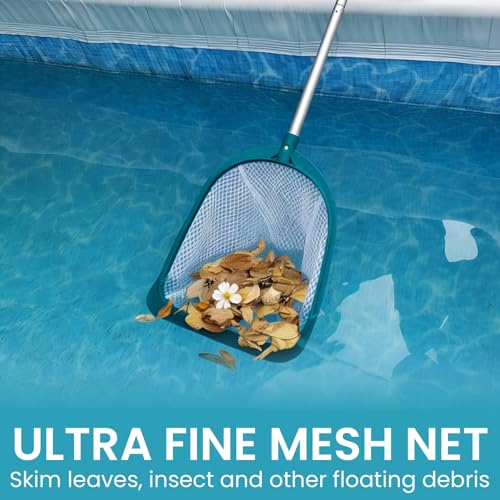 Pool Skimmer Net with Adjustable 48" Aluminum Pole, Fine Mesh Medium-Depth Net for Above Ground Pools, Ponds, Hot Tubs, Spas and Fountains for Leaf and Debris Removal - size: 5ft pool skimmer with pole