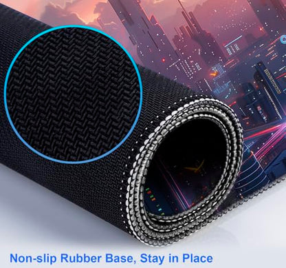Digital Night Scene Office Art Desk Mat, Female Learning Computer Mouse Mat | The Surface Of The Mouse Pad Is Designed With Fiber Woven Material, And The Base Is Made Of Natural Anti Slip Rubber. - color: City Night Scene