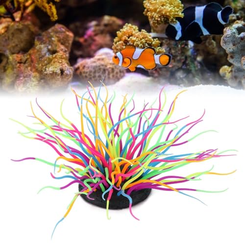 Luminous Silicone Anemone Corals Lifelike Underwater Plant Simulation Glow in The Dark Aquarium Decor for Fish Tank