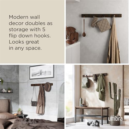 Umbra Flip Coat Rack, Wall Mount 8-Hook, Space Saving, Walnut/Black - color: Walnut/Black, size: 8 hook