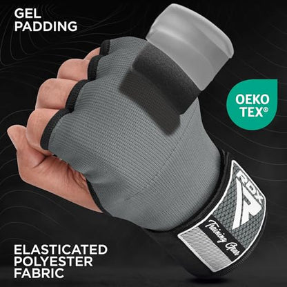 RDX Gel Boxing Hand Wraps Inner Gloves Men Women, Quick 100cm Long Wrist Straps, Elasticated Padded Fist Under Mitts Protection, Muay Thai MMA Kickboxing Martial Arts - color: Grey, size: Large
