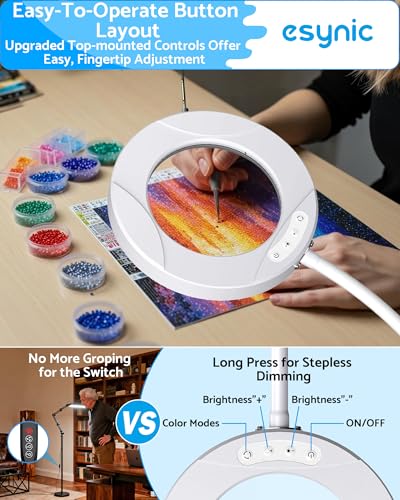 eSynic Desktop Magnifier with Light-40 LEDs- 5 Color Modes-10 Dimmable Brightness-Blue Light Blocking-5X & 10X Magnification-Flexible Gooseneck-Magnifying Lamp with Clamp & Base Stand– for Reading