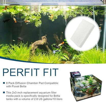8 Pack Betta Diffusion Chamber Pad Replacement Compatible with Fluval Betta Tank Filter, Aquarium Filter Media for Betta Premium Aquarium 2.6 Gallon