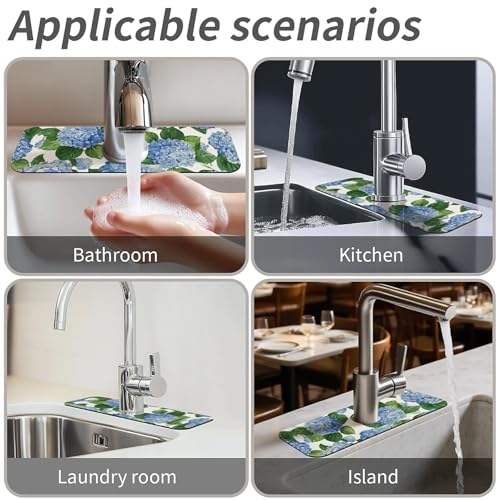 Kitchen Sink Splash Guard，Blue hydrangea-1 Faucet Mat Sink Gadgets-Super Absorbent Fast Drying Mat Drip Catcher for Kitchen, Bathroom,Sink Mat, Dish Drying Mat, Bathroom(15" X 5.5" ) - color: Blue hydrangea-1