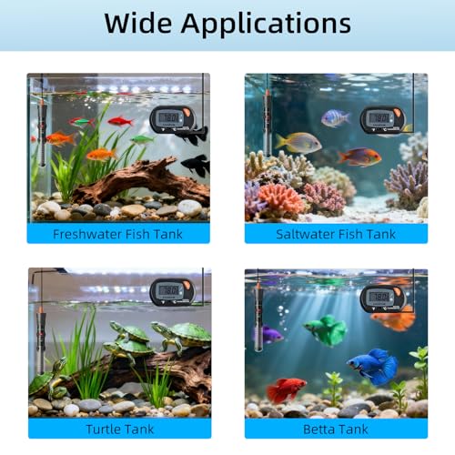 Aquarium Heater 25W/50W/100W/200W/300W, Adjustable Knob Fish Tank Heater with Digital Thermometer, Submersible Betta/Turtle Tank Heater for Freshwater and Saltwater Tanks - size: 25W for 1-5 gallon