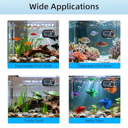 Aquarium Heater 25W/50W/100W/200W/300W, Adjustable Knob Fish Tank Heater with Digital Thermometer, Submersible Betta/Turtle Tank Heater for Freshwater and Saltwater Tanks - size: 25W for 1-5 gallon
