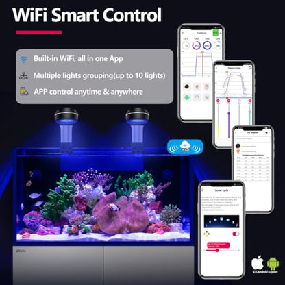 RL60 Aquarium LED Reef Light 60W, Smart-APP Control Full Spectrum Marine LED for Saltwater Coral Fish Tanks (Black RL60 Arm Kit)