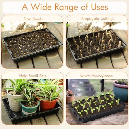 Gardzen 10 Pack Seed Trays, Reusable Plant Grow Trays, Ideal for Seed Starting, Microgreens, Indoor Gardening, and Greenhouse Nurseries - No Drain Holes, 14.5"x9" - size: 14.5L x 9W x 1.8H
