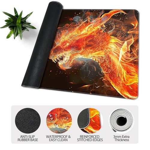 35.4 x 15.7 in, XXL Large Mouse Pad for Desk, Extended Keyboard Mouse Mat for Computer Office, Big Mouse pad with Stitched Edges, Gaming Pc-Ice Dragon fire Dragon - color: Ice Dragon fire Dragon