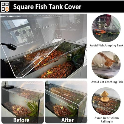 1 Pcs Fish Tank Top Cover for Aquarium, Acrylic Aquarium Anti-Jump Cover/Cat-Proof Terrarium Lid, with Feeding Hole, Fresh Air Screen Cover(51x16.5cm/20.1x6.5inch)