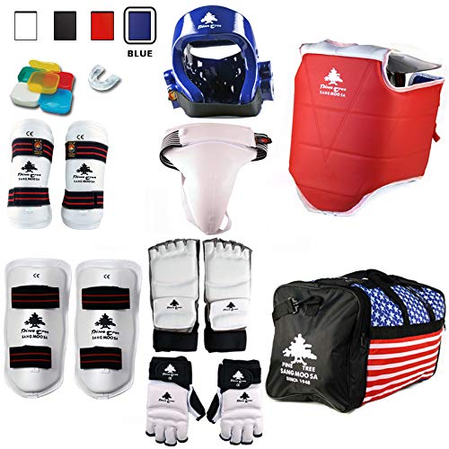Pine Tree Complete Vinyl MMA, Taekwondo, Karate Sparring Gear Set with Bag, Shin, Hand, Foot, & Groin Guard - color: Black, (sz2) Small Headgear, size: 5 - Female, Adult X-Large