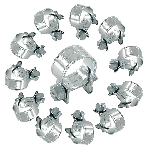 12pcs Stainless Steel Gas Line Clamp, 14-16mm, Silver, Industrial Hose Clamp