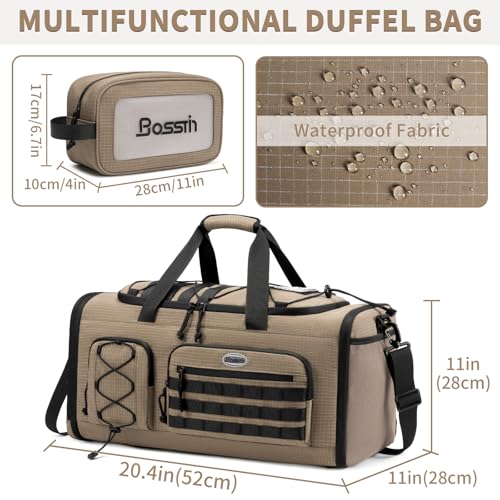 BOSSTIN Gym Bag for Men & Women, 45L-50L Expandable Sports Duffle Bag - color: Khaki Checkered