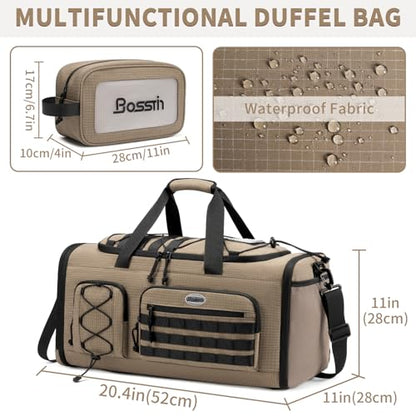 BOSSTIN Gym Bag for Men & Women, 45L-50L Expandable Sports Duffle Bag - color: Khaki Checkered