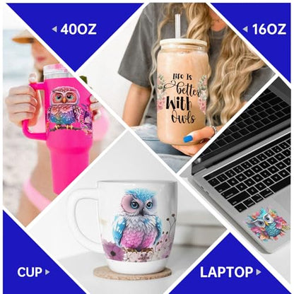 UV DTF Cup Wrap Transfer Stickers, 4 Sheets Owl Rub On Transfers for Tumblers Water Bottles Glass Cups Mugs Ceramics - style: Owl