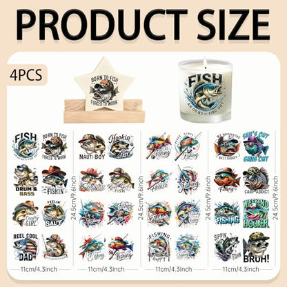 Fishing Enthusiast 4 PCS UV DTF Stickers, Suitable for 16 oz Insulated Mugs, Glass Jars, Mugs, Laptops, and Tables High Adhesion Cup Wraps