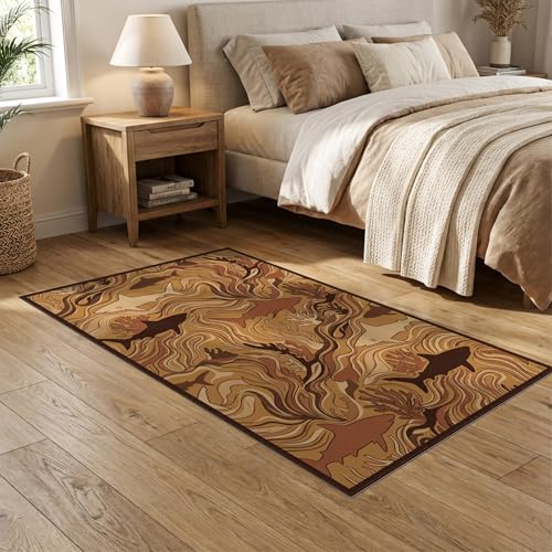 5'x7' Washable Modern Wave Area Rug, Brown Non-Shedding Pet Friendly Carpet for Small Living Room, Playroom, Bedroom, Easy Care Kids Safe Mat | Ref:2067563 - color: Beige/Pattern 25, size: 5' x 7' (Rectangular)