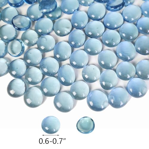 HappyFiller 5 LB Aqua Blue Glass Gems Flat Marbles Gemstones for Vase Fillers,Floral,Aquarium Fish Tank Pebbles Stones,Wedding Centerpieces,Fire Drop Beads,Arts Crafts,Each 3/4 inch