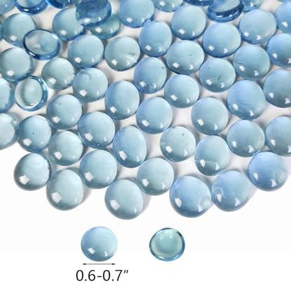 HappyFiller 5 LB Aqua Blue Glass Gems Flat Marbles Gemstones for Vase Fillers,Floral,Aquarium Fish Tank Pebbles Stones,Wedding Centerpieces,Fire Drop Beads,Arts Crafts,Each 3/4 inch